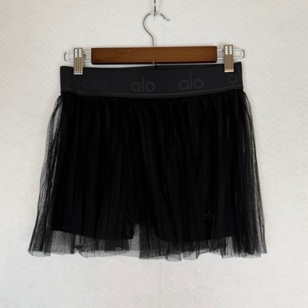 Alo Yoga Tulle Skort Womens XS Black Mesh Overlay Tennis Skirt Balletcore